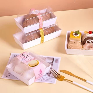 ❤️ส่งฟรี❤️ กล่องเค้ก แพค 50ใบ 2สี( ขาว / น้ำตาล ) ฝา พลาสติก PET กล่องเค้กฝาใส Snack box กล่องเค้กใส