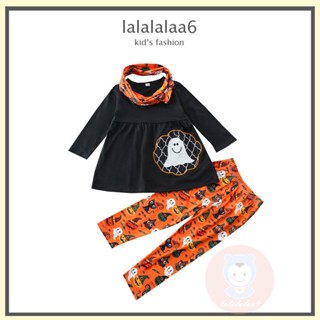 Laa6- เสื้อคอกลม แขนยาว ปักลายฟักทอง และกางเกงขายาว และผ้าพันคอ สําหรับเด็กผู้หญิง เหมาะกับฮาโลวีน