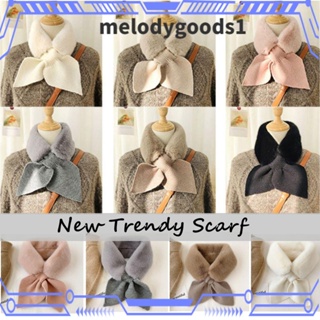 Melodygoods1 ผ้าพันคอ ผ้าวูลถัก ขนกระต่ายเทียม กันลม ให้ความอบอุ่น สไตล์เกาหลี สําหรับผู้หญิง