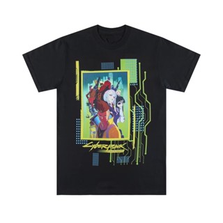 เสื้อยืดแขนสั้น คอกลม ผ้าฝ้าย 100% พิมพ์ลายอนิเมะ Cyberpunk 2077 Edge Walker David and Lucy สําหรับผู้ชาย