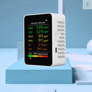 6 In 1 PM2.5 PM10 HCHO TVOC CO CO2 Multifunctional Air Quality Detector CO Carbon Dioxide Formaldehyde Monitor LCD Large Screen Display Portable Home Office Hotel Desktop Air Quality Tester