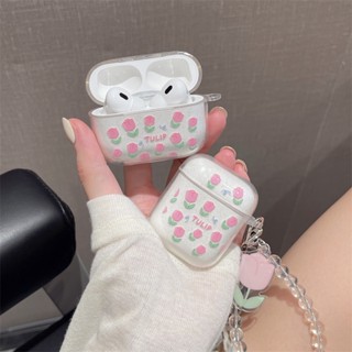 เคสหูฟัง TPU แบบนิ่ม ลายดอกไม้ พร้อมสร้อยข้อมือ สําหรับ Airpods 1 2 3 Pro Pro2