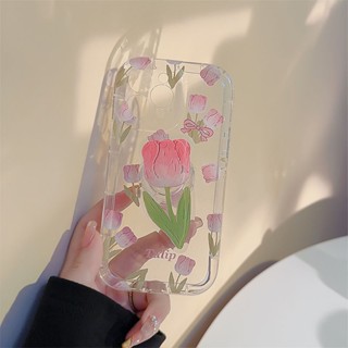 Yiki|เคสโทรศัพท์มือถือ TPU นิ่ม ลายดอกไม้ ดอกทิวลิป สีชมพู สําหรับ OPPO A57 A77 2022 A57E A57S A77S A33 A53 2020 A76 A96 A95 A94 A93 A74 A55 A54 4G