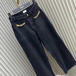 ♥ เช็คสินค้าก่อนสั่ง  CELINE BLACK DENIM JEANS กางเกงยีนส์ ยีนส์ดำ แต่งอะไหล่สีทอง ซีลีน เซลีน