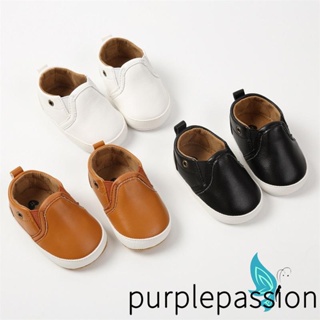 Purplepassion- รองเท้าหนัง PU พื้นแบน กันลื่น สีพื้น สําหรับเด็กทารก งานแต่งงาน เดินเล่น