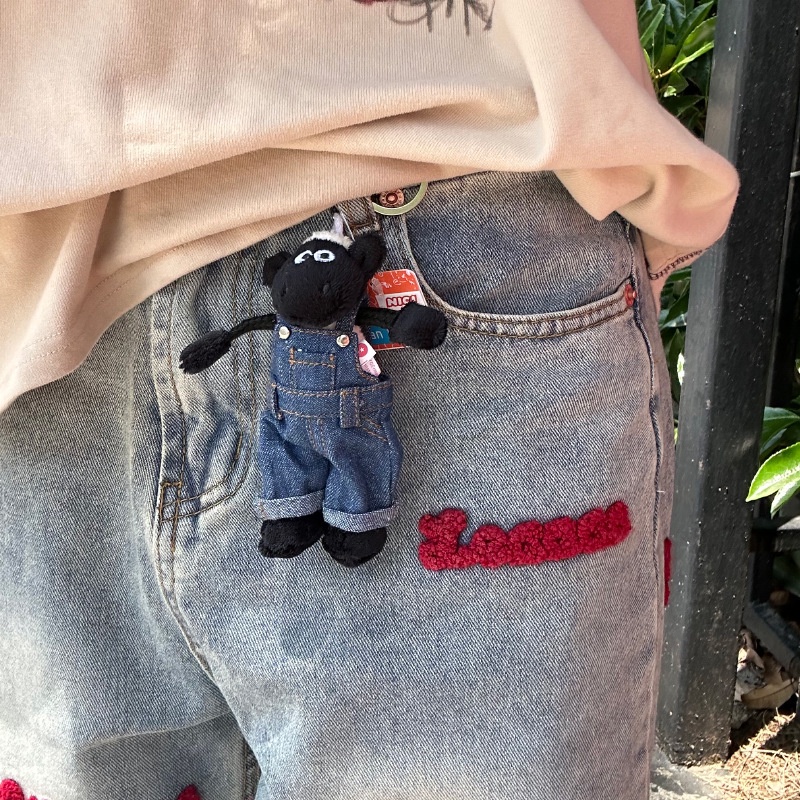 Pilot Lamb ins Overalls ขนสัตว์สีดําตัวน้อยตุ๊กตาผ้ากํามะหยี่ตุ๊กตาพวงกุญแจกระเป๋าจี้