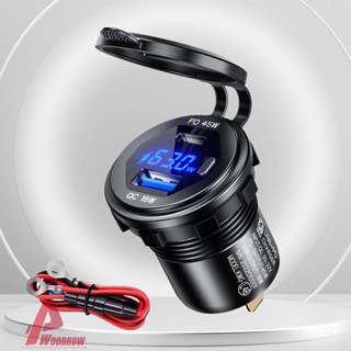 อะแดปเตอร์ซ็อกเก็ตชาร์จ USB 45W PD Type C 12V 24V QC3.0 IP66 กันน้ํา พร้อมไฟ LED สําหรับรถยนต์ [Woodrow.th]