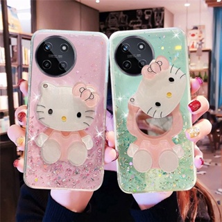 ขายดี เคสโทรศัพท์มือถือ ซิลิโคนนิ่ม ใส กันกระแทก ลายท้องฟ้ากลางคืน พร้อมกระจกแต่งหน้า KITTY ระยิบระยับ สําหรับ Realme 11 NFC 4G 5G REALME11 Pro 11 Pro+ 2023 Realme11Pro Plus