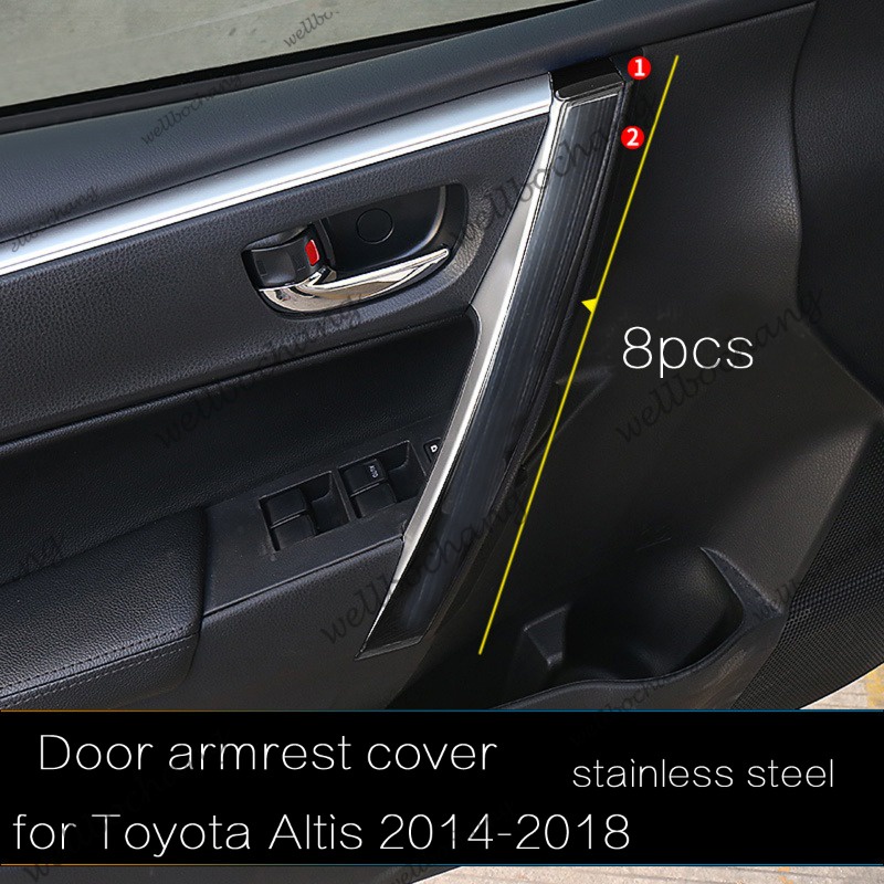 8pcs ประตู handle ภายใน armrest ฝาครอบโลหะสําหรับ toyota Corolla altis 2014 2015 2016 2017 2018 G11 E170 ที่วางแขนการปรับเปลี่ยนรถอุปกรณ์เสริม