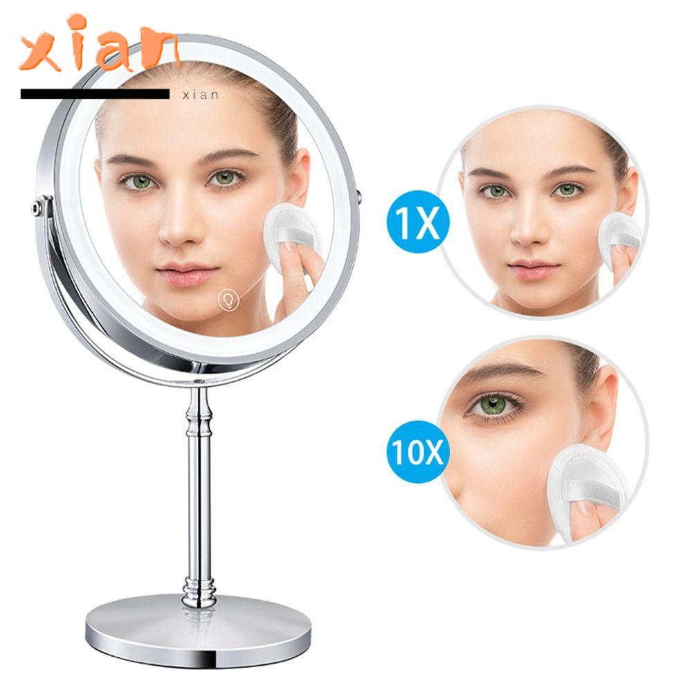 Xianen กระจกขยาย 10 เท่า สองด้าน ทรงกลม พร้อมไฟ LED 8 นิ้ว สําหรับบ้าน ห้องน้ํา