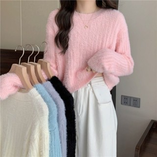 เสื้อกันหนาว ผ้าขนแกะ ขนนิ่ม สีชมพู ออกแบบดี ให้ความรู้สึกนุ่ม เหมาะกับฤดูใบไม้ร่วง และฤดูหนาว สําหรับผู้หญิง