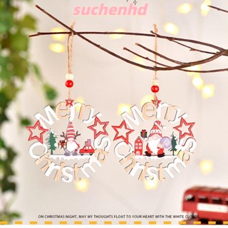 Suchenhd จี้ไม้ รูปซานตาคลอส สโนว์แมน แฮนด์เมด สําหรับแขวนตกแต่งประตูคริสต์มาส