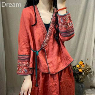 Cotton and linen Chinese style womens lace-up Chinese embroidered top tea suit Zen artistic cardigan