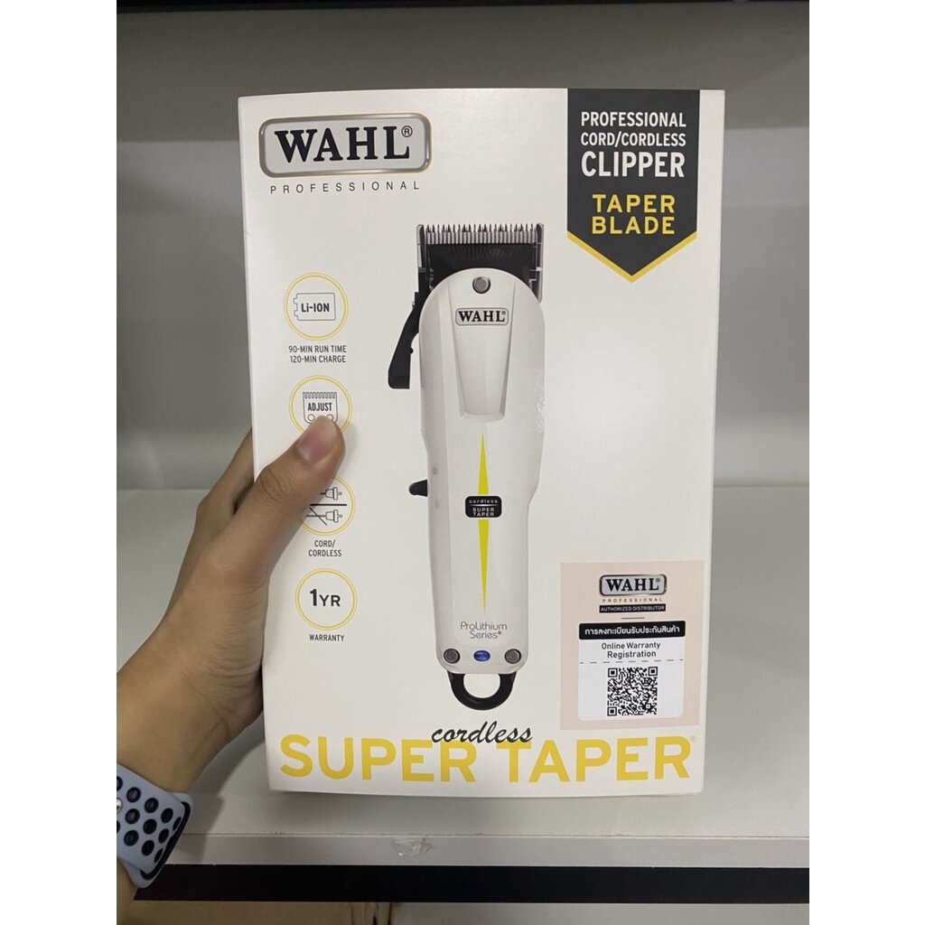 [พร้อมส่ง] สีขาว ปัตตาเลี่ยน Wahl Super Taper Cordless เครืองศูนย์ รับประกัน 1 ปีเต็ม อุปกรณ์ช่างตัดผม