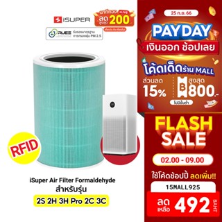 [492บ.โค้ด15MALL925] iSUPER ไส้กรอง RFID สีเขียว (Formaldehyde) สำหรับเครื่องฟอกอากาศ Xiaomi