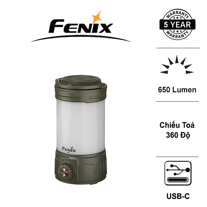 Đèn pin cắm trại FENIX CL26R Pro độ sáng 650 lm pin 21700 sạc USB-C chiếu tỏa 360 độ USB-C Powerbank