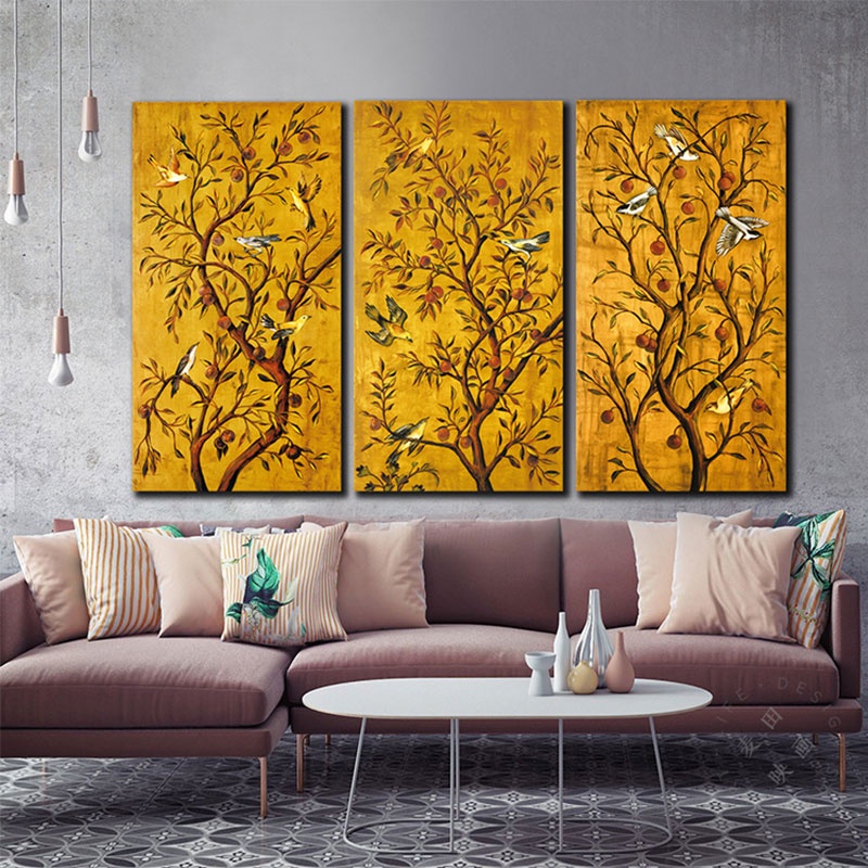จีนสไตล์ญี่ปุ่นต้นไม้ Rich Tree ภาพวาดตกแต่งนกพิมพ์สําหรับ Entrance Decor ผ้าใบ Wall Art Garden of E