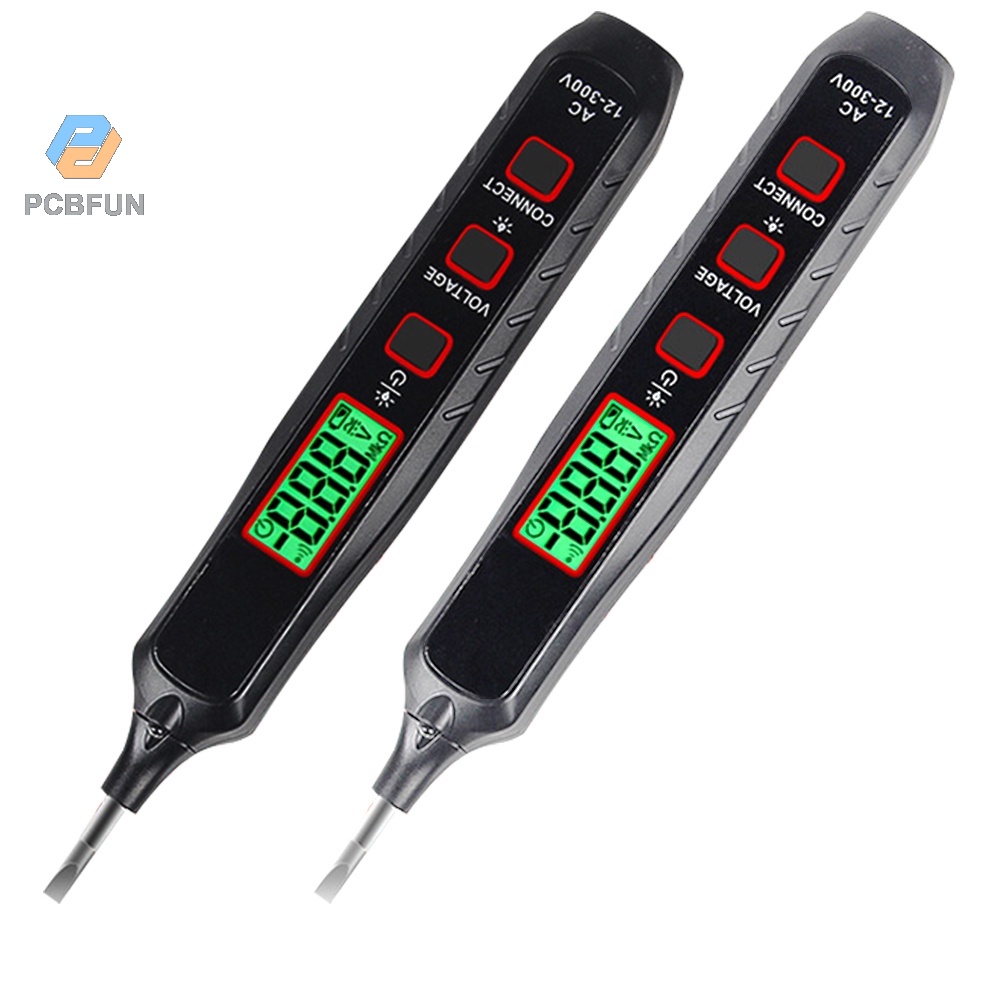 Pcbfun ปากกาทดสอบแรงดันไฟฟ้าดิจิทัล Ac12~300v พร้อมไฟฉาย
