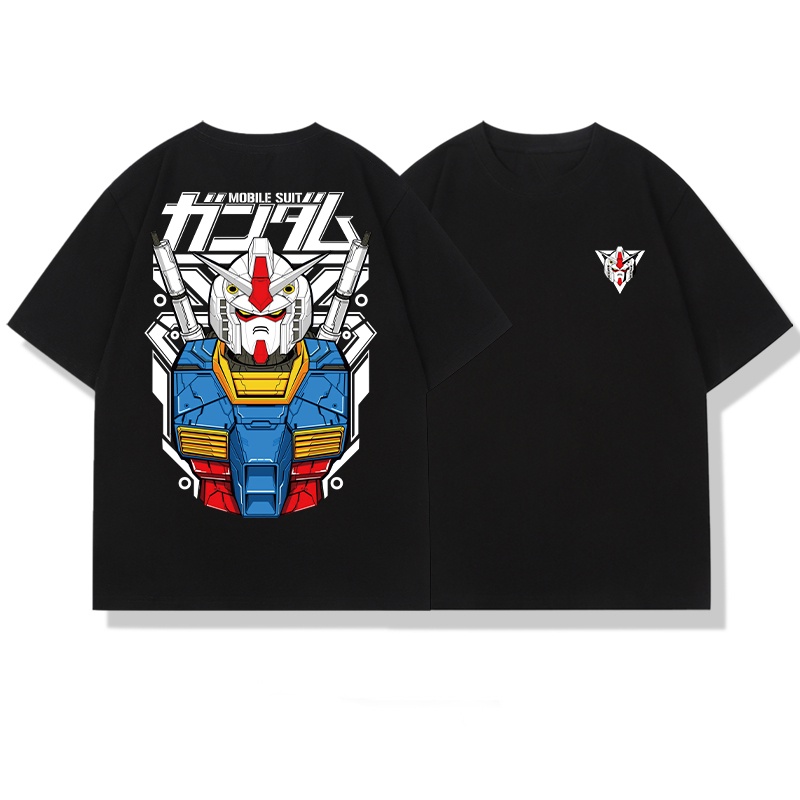 แฟชั่น Mobile Suit Gundam เสื้อยืดแขนสั้นผู้ชายผ้าฝ้ายอะนิเมะแฟชั่นนักเรียนชั้นนำ เสื้อผ้า