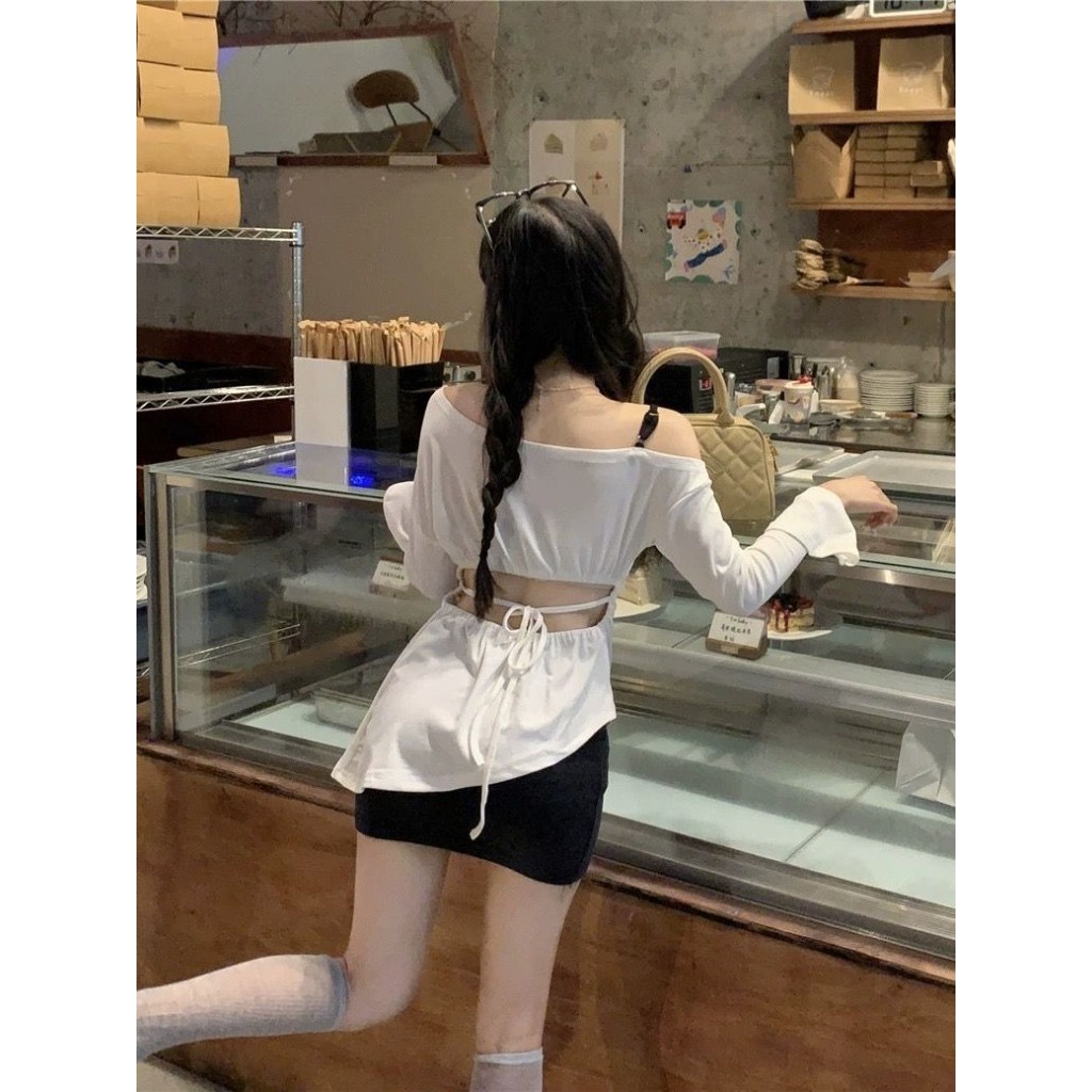 (จัดส่งจากกรุงเทพฯ) พิมพ์แฟชั่น เสื้อยืดแขนยาว เสื้อผ้าผู้หญิง ผอมเพรียว เซ็กซี่ ราคา ถูกที่สุด ดีลบีเคเค แกลเลอรีภาพที่ 8