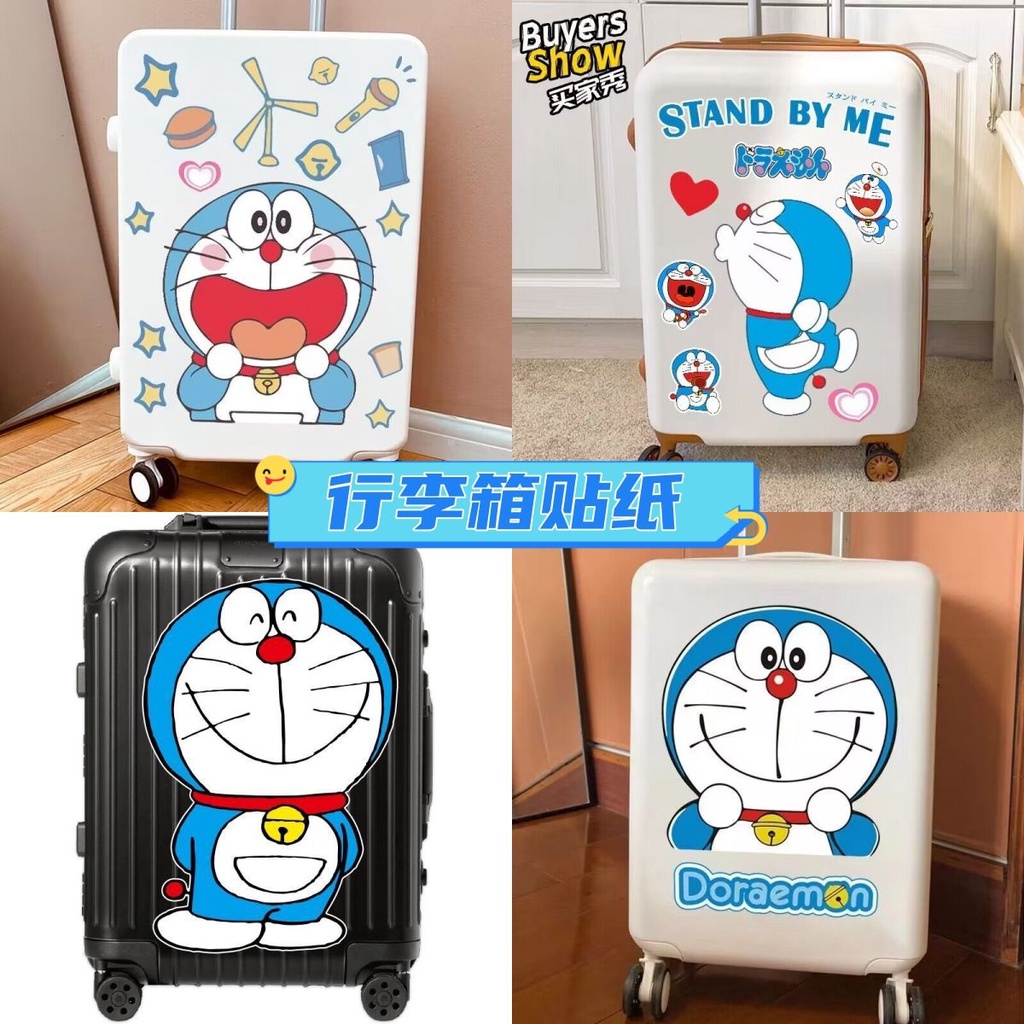 สติกเกอร์ ลายการ์ตูนโดราเอมอนน่ารัก กันน้ํา สีฟ้า สําหรับติดตกแต่งกระเป๋าเดินทาง รถเข็น