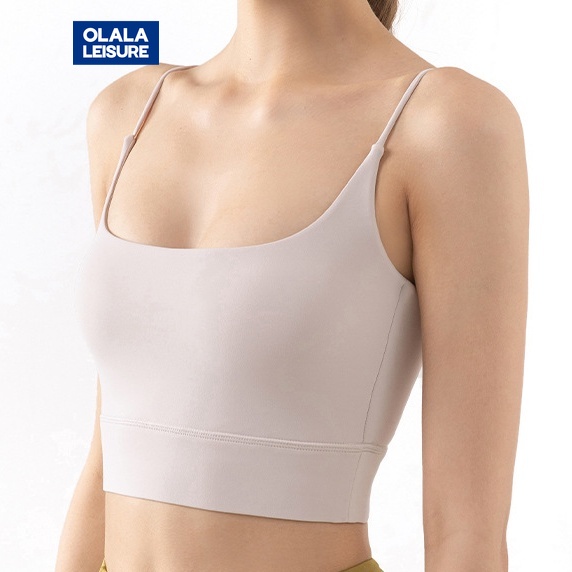 OLALA LEISURE ชุดชั้นในสปอร์ตบรา คอสี่เหลี่ยม กันกระแทก สไตล์เรโทร พร้อมแผ่นรองหน้าอก สําหรับออกกําล