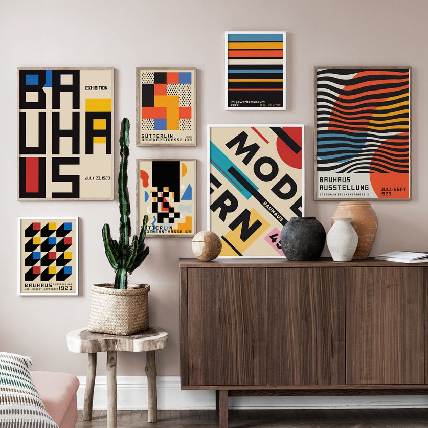บทคัดย่อ Bauhaus เรขาคณิต Wall Art ภาพวาดผ้าใบ Gallery นิทรรศการ Nordic โปสเตอร์และพิมพ์ภาพตกแต่งสําหรับห้องนั่งเล่นตกแต่ง