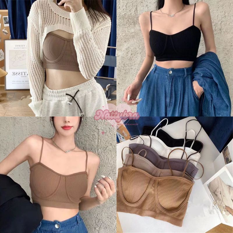 Nattybra ครอปบรา ชุดชั้นใน สายเดี่ยว ผ้าร่อง แฟชั่น ดูหรู ดูแพง 32-38 มีฟองน้ำ สายเล็ก ใส่สบาย ชุดชั้นใน ผู้หญิง