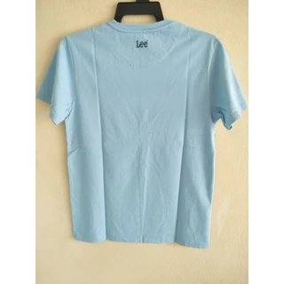 S-5XL เสื้อยืดผ้าฝ้ายพิมพ์ลายคลาสสิกLEE แท้ 100% เสื้อยืดสีฟ้า ทรงตรง