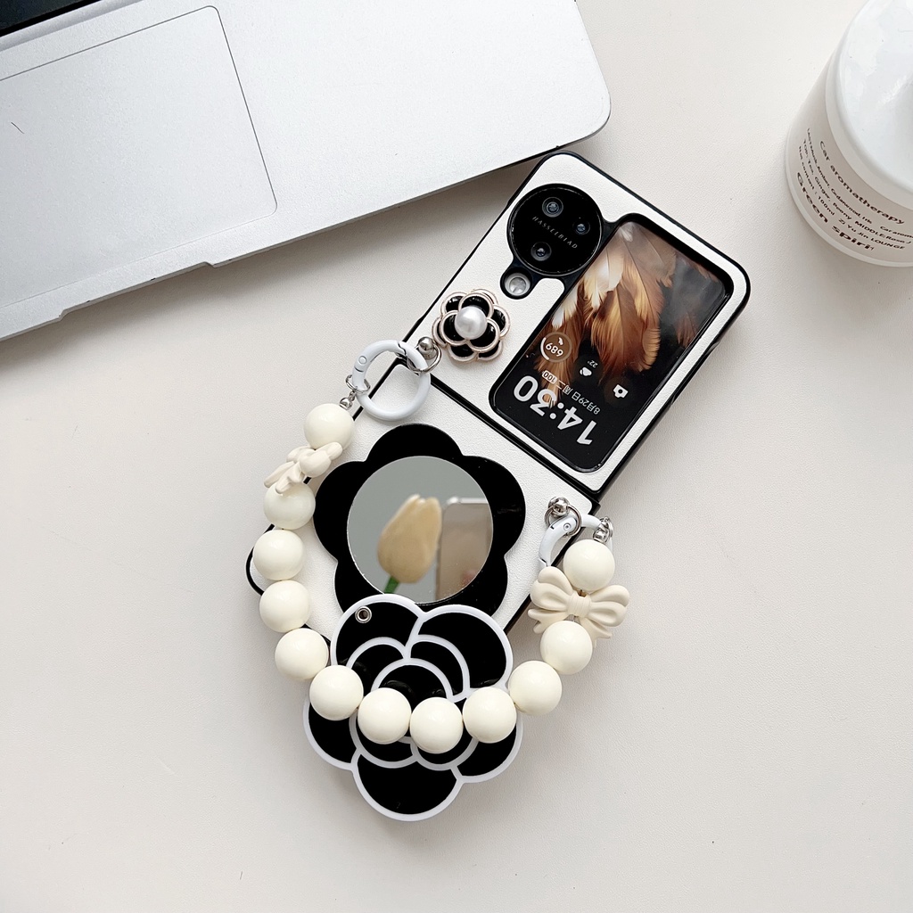 แฟชั่นร้อยชุดสำหรับ OPPO Find N3 N3Flip Camellia Mirror สร้อยข้อมือ N3 Flip Flip พลิกหน้าจอพับไข่มุกโทรศัพท์มือถือกรณีป้องกัน