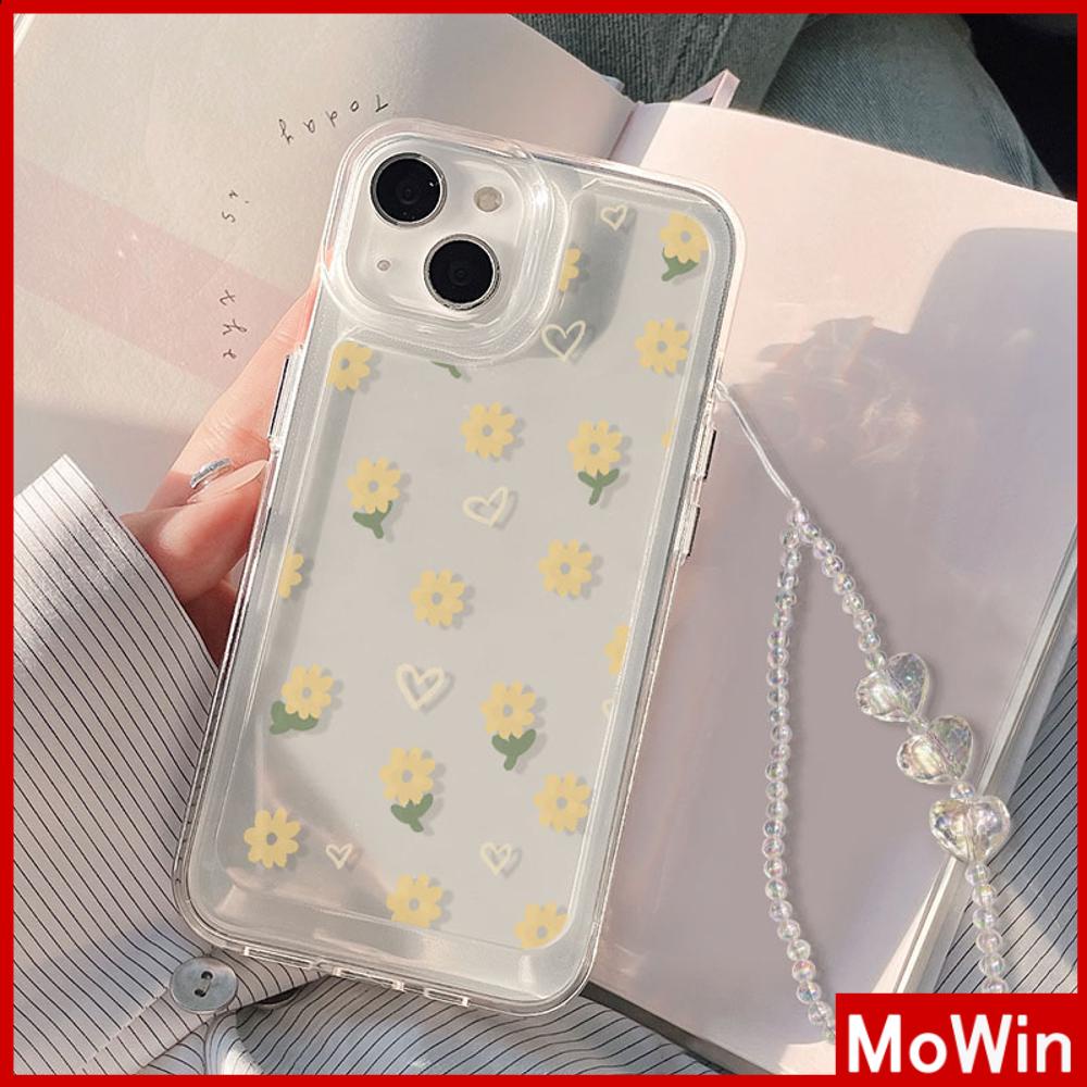 Mowin - เข้ากันได้สำหรับ 15 เคสไอโฟน11 เคส iphone 11 เคส iPhone เคสใสเคส TPU นุ่มปุ่มไฟฟ้าสร้อยข้อมือเชือกเส้นเล็กหัวใจดอกไม้สีเหลืองเข้ากันได้กับ 14 13 12 PRO MAX XR XS 7Plus