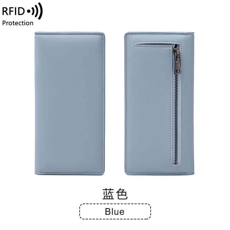 กระเป๋าสตางค์ หนัง PU ใบยาว แบบบางพิเศษ ป้องกันขโมย ใส่บัตรได้ สีพื้น สําหรับผู้หญิง