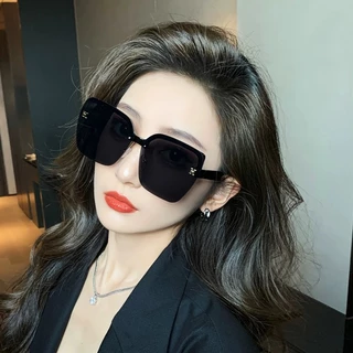 (HENGHA) ใหม่ แว่นตากันแดด กรอบสี่เหลี่ยม ไม่มีขอบ ขนาดใหญ่ แฟชั่นสําหรับผู้หญิง