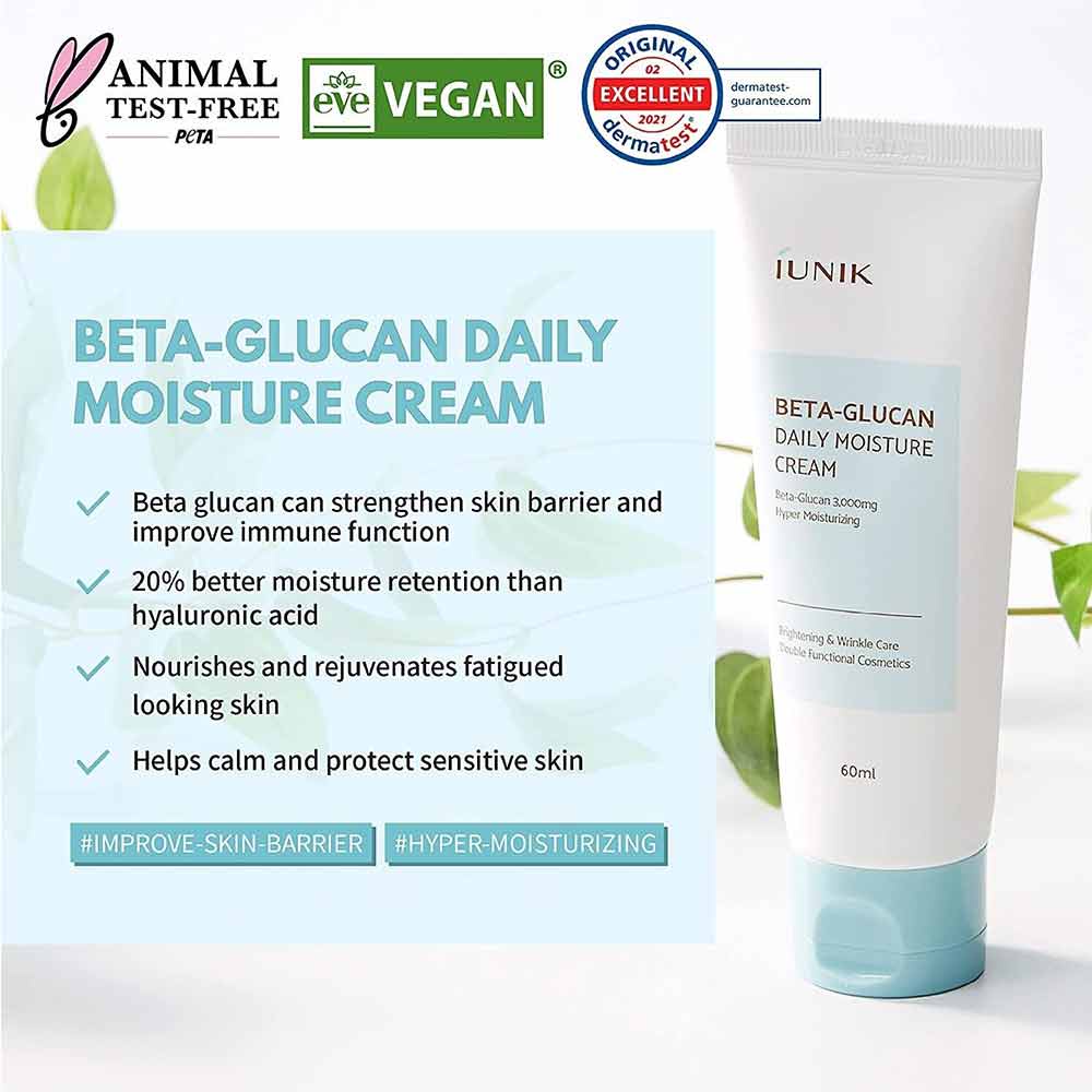 iUNIK Beta Glucan Daily Moisture Cream 60ml Moisturiser by SkinCaring