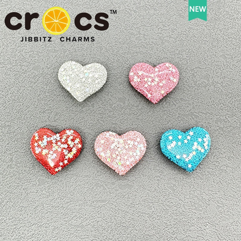 jibbitz crocs แท้ บักเกิลติดรองเท้า รูปหัวใจ แวววาว อุปกรณ์เสริม สําหรับตกแต่งรองเท้า DIY