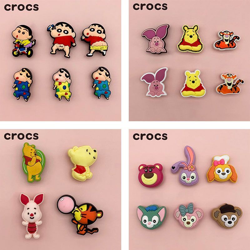 Crocs jibbitz หัวเข็มขัด ลายการ์ตูนชินจัง ดอกไม้ หมีพูห์ สําหรับตกแต่งรองเท้า DIY
