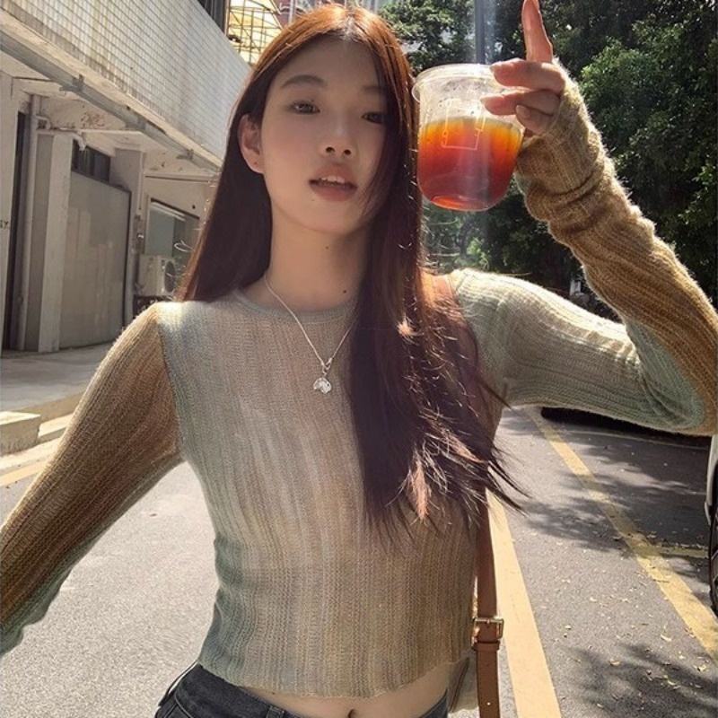 (จัดส่งจากประเทศไทย) เสื้อสเวตเตอร์แฟชั่นสตรี เสื้อครอปแขนยาวมัดย้อมสไตล์ใหม่ - รูปที่ 2