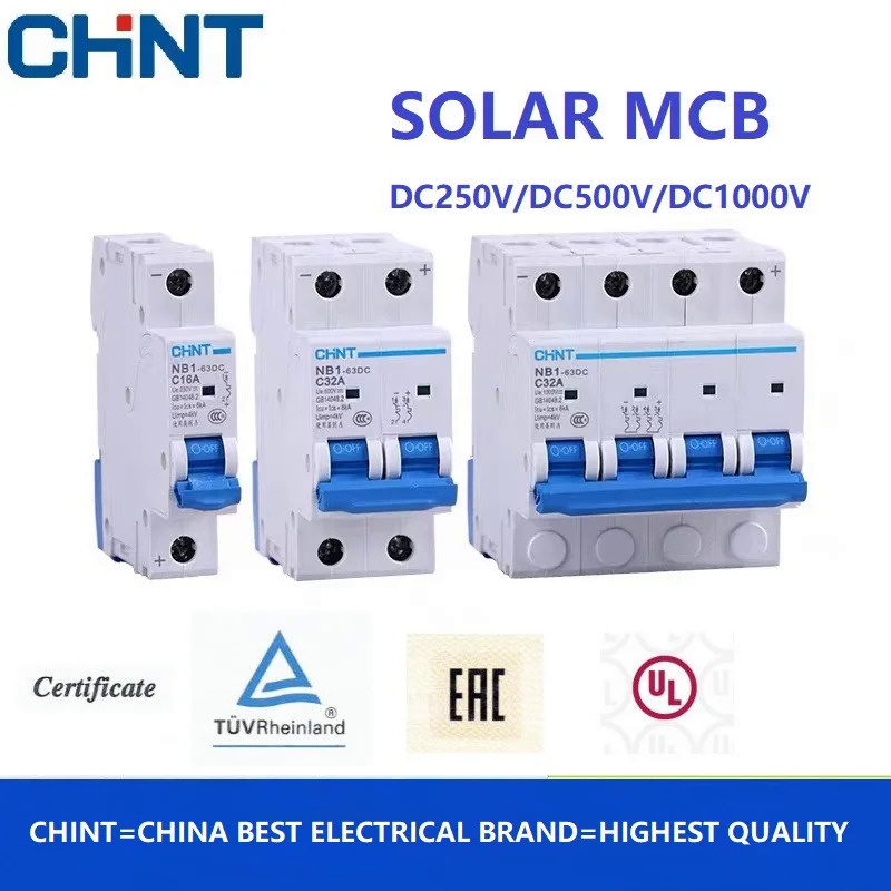 Chint 1P 2P 4P DC250V DC500V DC1000V NB1-63DC พลังงานแสงอาทิตย์โซลาร์เซลล์ DC Mini Circuit Breaker MCB 16A 32A 40A 50A 63A*&&&-