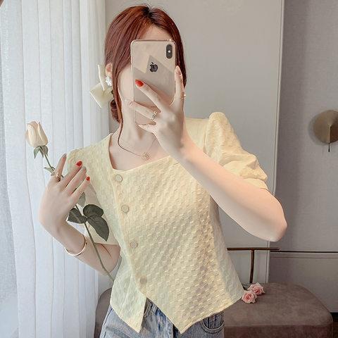 เสื้อเชิ้ตแขนสั้น คอสี่เหลี่ยม ผ้าชีฟอง พลัสไซซ์ แฟชั่นฤดูร้อน สําหรับผู้หญิง