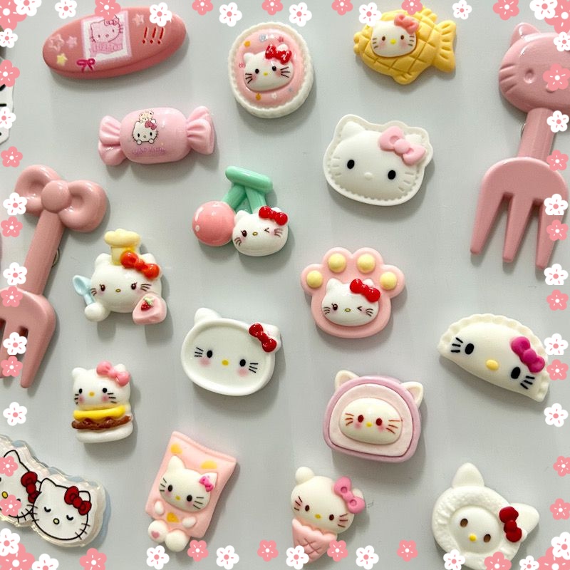 สติ๊กเกอร์ติดตู้เย็นเรซิน Hello Kitty การ์ตูน KT อาหารแมวสติ๊กเกอร์แม่เหล็กทุกรูปแบบสุ่มไม่นํากลับมาใช้ใหม่