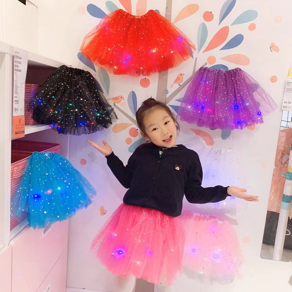 ✨💜กระโปรงมีไฟ TUTU กระโปรงตูตู ประดับเลื่อม รูปดาว แบบเรืองแสง กระโปรงมีไฟ LED SKIRT สําหรับเด็ก ผู้