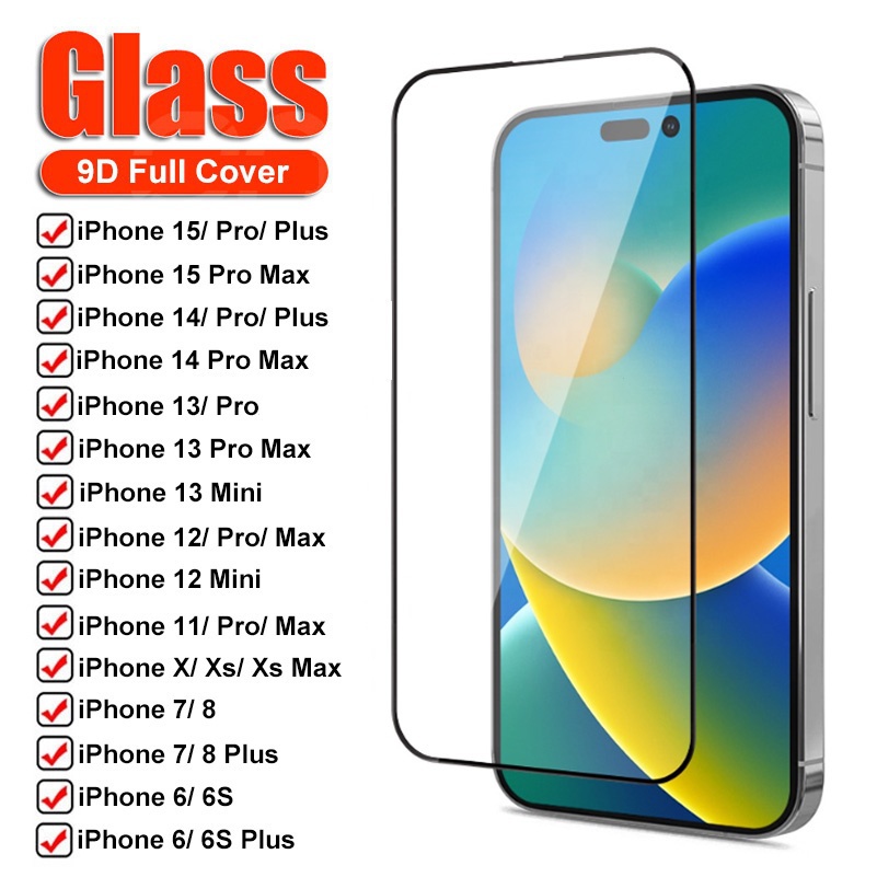 ฟิล์มกระจกนิรภัยกันรอยหน้าจอ แบบเต็มจอ 9d สําหรับ Apple Iphone 15 14 Plus 13 12 11 Pro Xs Max Xr 6 6