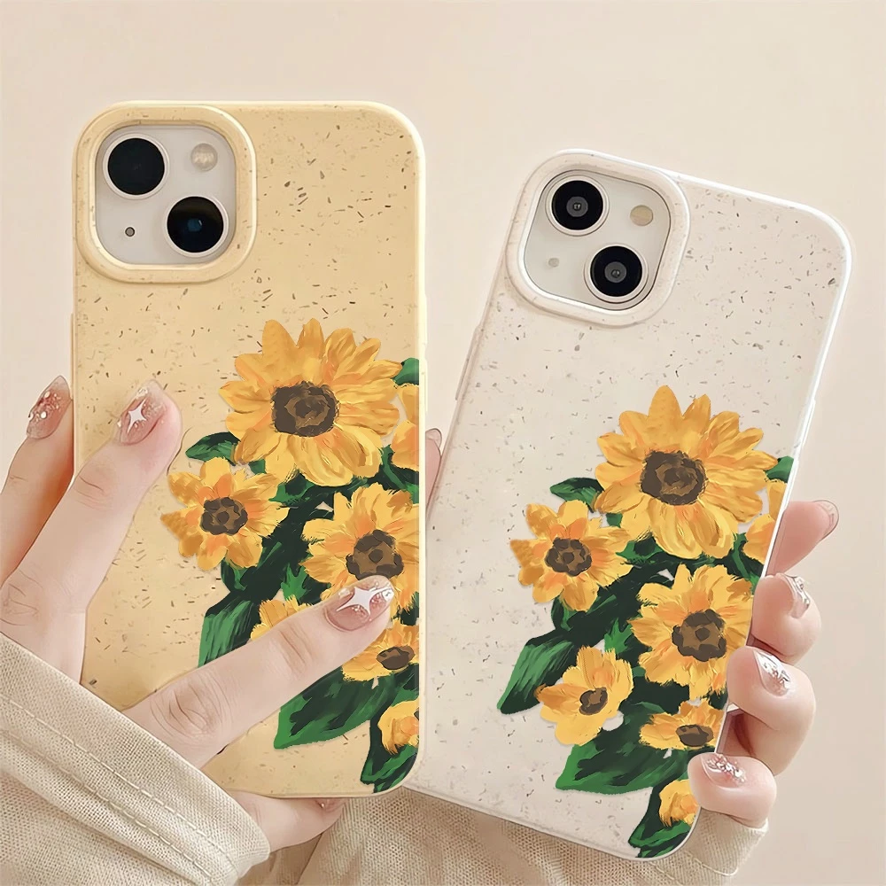 For iPhone 14 11 Pro Max 13 15 12 Pro Max 7 8 Plus XR X XS Max 15Plus SE ดอกทานตะวัน Case เคส เคสโทรศัพท์ เคสไอโฟน Cove