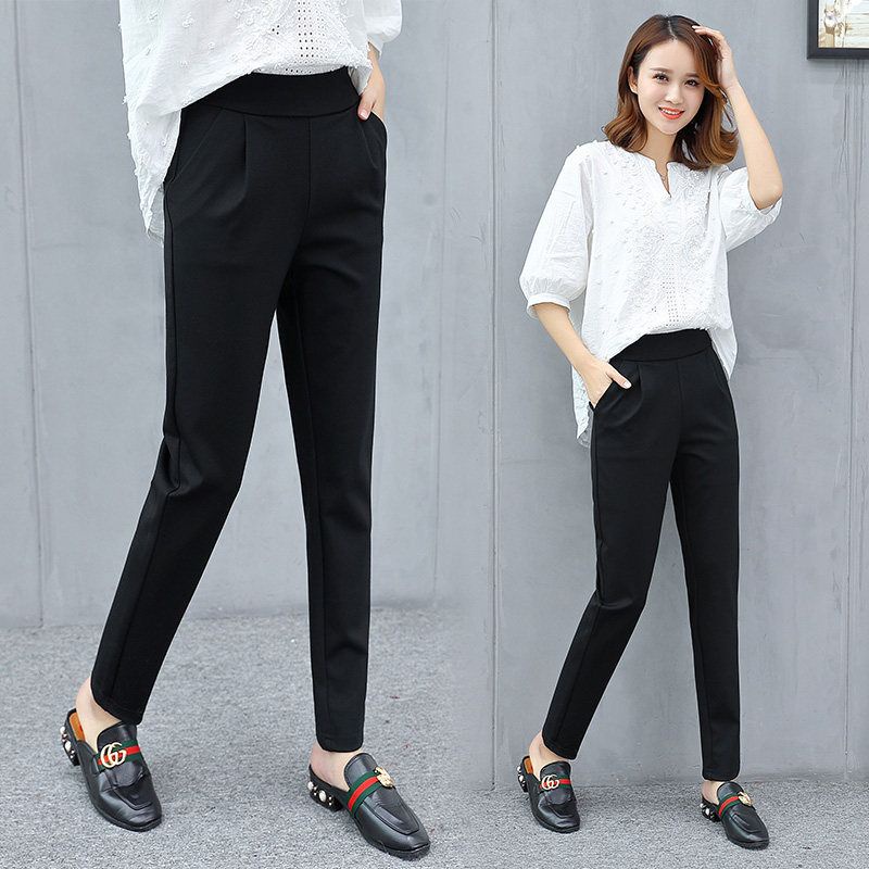 🍒 กางเกงทำงานผู้หญิงเอวสูงแฟชั่นเกาหลีผ้านุ่มสวมใส่สบายกางเกงทำงานผู้หญิงสีดำ