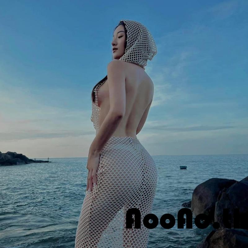 Aooao- ชุดเดรสยาว บอดี้คอน แขนกุด ผ้าตาข่ายซีทรู เปิดหลัง มีฮู้ด สําหรับผู้หญิง