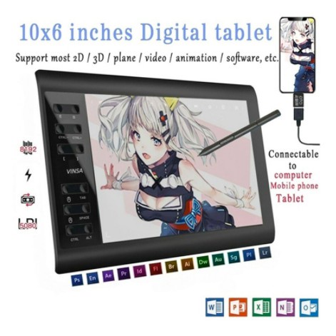 Vinsa 1060plus แท็บเล็ตดิจิทัล G10 แท็บเล็ตวาดภาพกราฟฟิค ดิจิทัล วาดมือ โทรศัพท์ คอมพิวเตอร์ กระดานวาดภาพ เขียนด้วยลายมือ ฟรีที่ชาร์จ