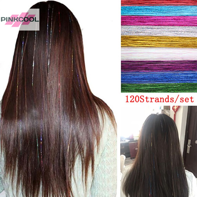 Pinkcool 120 เส้น ผม ดีบุก วิบวับ ผ้าไหม ผม เส้น แต่งกลิตเตอร์ ฝน ตกแต่งผม ขายดี