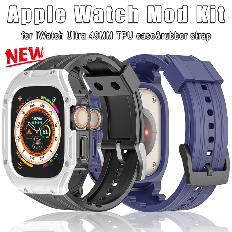 เคสและสายนาฬิกาข้อมือ TPU ยาง 49 มม. สําหรับ Apple Watch Ultra 2 49 มม. Iwatch Series Ultra