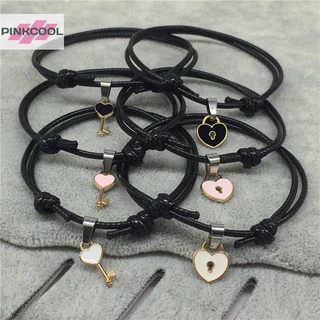 Pinkcool 2 ชิ้น / เซต แฟชั่น คู่รัก สร้อยข้อมือ เชือกสีดํา จี้หัวใจ สร้อยข้อมือ สําหรับผู้หญิง ผู้ชาย คู่รัก สร้อยข้อมือ เครื่องประดับ ของขวัญ ขายดี
