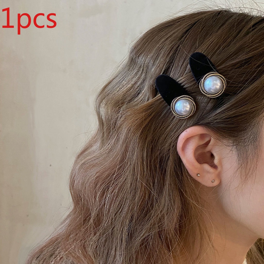 กิ๊บติดผม ผ้ากํามะหยี่ ประดับไข่มุก เข้ากับทุกการแต่งกาย สไตล์คลาสสิก เรโทร สําหรับผู้หญิง